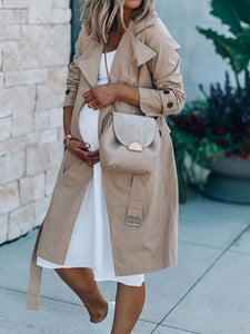 Autumn Mid-length Lace-up Trench Coat For Pregnant Women