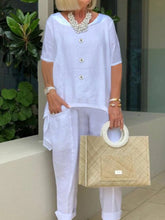 Load image into Gallery viewer, Round Neck Button Cotton And Linen Women's Suits
