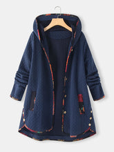 Load image into Gallery viewer, Floral Print Patchwork Long Sleeve Jacquard Hooded Plus Size Coat
