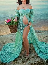 Load image into Gallery viewer, Maternity Sexy Lace Strapless Split Photography Dress
