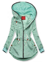 Load image into Gallery viewer, Hooded Striped Sweatshirt Women's Coats
