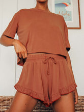 Load image into Gallery viewer, Casual Loose T-shirt and Ruffle Shorts Set
