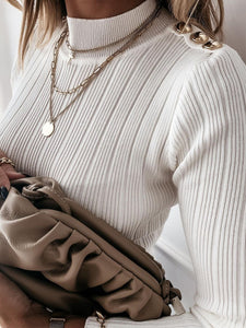 Autumn and Winter Fashion High Stretch Tight-fitting Knitted Long-sleeved Turtleneck Top