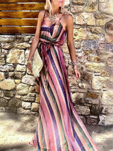 Load image into Gallery viewer, Fashion Sling Stripe Color Matching Women's Dress
