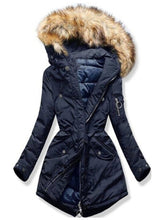 Load image into Gallery viewer, Fur Collar Hooded Long Sleeve Women's Coats

