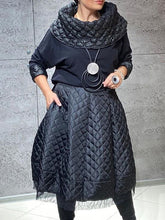 Load image into Gallery viewer, Fashionable Ladies Stitching Leather High Neck Top and  Diamond Pattern Skirt Suit
