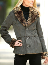 Load image into Gallery viewer, Leopard Print Fur Collar Button Women's Coats
