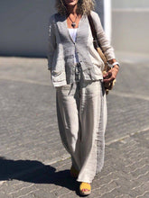 Load image into Gallery viewer, Cardigan Cotton and Linen Leisure Suit
