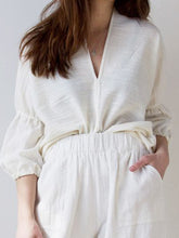 Load image into Gallery viewer, Cotton Linen Suit for V-neck Top and Trousers

