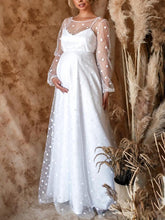 Load image into Gallery viewer, White Lace Polka Dot Photo Maternity Dress
