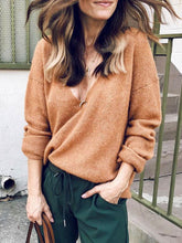 Load image into Gallery viewer, Women's Fashion Casual Solid Color Knitted V-Neck Sweater
