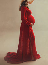Load image into Gallery viewer, Maternity Sexy V-Neck Polka Dot Split Photography Dress
