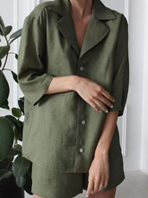 Load image into Gallery viewer, Women's Solid Color Shirt Casual Short Suit
