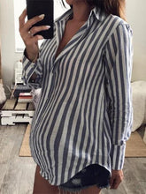 Load image into Gallery viewer, Maternity Casual Fold Over Collar Striped Loose Shirt
