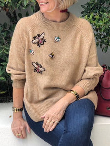 Autumn and Winter Fashion Patch Embroidery Ladies Sweater