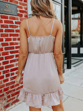 Load image into Gallery viewer, Champagne Satin Wrap Maternity Dress

