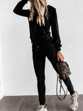 Load image into Gallery viewer, Fashionable Zipper Hooded Top and Elastic Pants Women's Solid Color Suit
