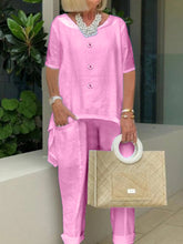 Load image into Gallery viewer, Round Neck Button Cotton And Linen Women's Suits
