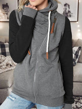 Load image into Gallery viewer, Colorblock Hooded Diagonal Zipper Women's Hoodies
