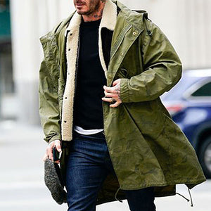 Autumn and Winter Fashion Warm Men's Mid-length Hooded Jacket