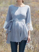 Load image into Gallery viewer, Maternity Comfortable Round Neck Long-sleeved Lace-Up Blouse
