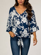 Load image into Gallery viewer, Cotton Pattern V-neck Long Sleeve Blouse
