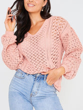 Load image into Gallery viewer, Women's Casual Knitted Hollow V-Neck Long Sleeve Pullover
