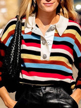 Load image into Gallery viewer, Comfortable Lapel Color Striped Knitted Top
