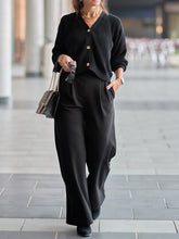 Load image into Gallery viewer, Cardigan Top and Wide-leg Pants Casual Suit
