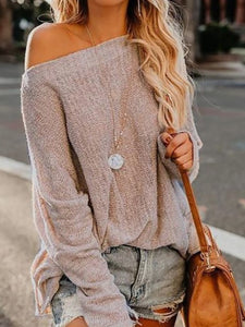 Beige Cold Shoulder Knit Sweater