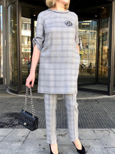 Load image into Gallery viewer, Fashionable and Elegant Plaid Mid-sleeve Round Neck Top and Trousers Ladies Suit
