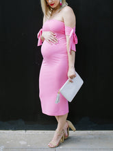 Load image into Gallery viewer, Slim And Simple Pink Bow Maternity Dress
