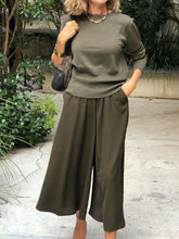 Load image into Gallery viewer, Casual Fashion Round Collar Top and Wide-leg Trousers Suit for Women
