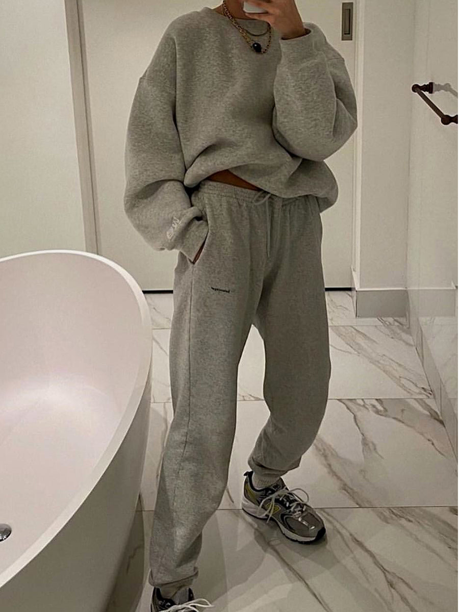 Fashion Casual Round Neck Top and Elastic Pants Suit