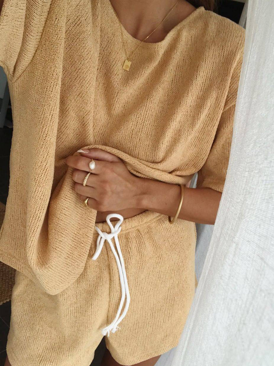 Fashion Casual Short Sleeve Knit Suit