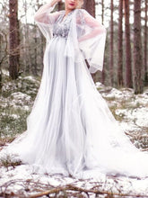 Load image into Gallery viewer, Maternity Sexy V-Neck Flower Applique Long Sleeve Photography Dress
