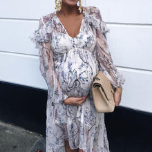 Load image into Gallery viewer, Chiffon Floral Long Sleeve Maternity Dress
