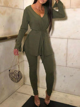 Load image into Gallery viewer, Comfortable Loose V-Neck Knitting Top and Trousers Women's Suit
