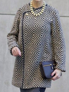 Autumn and Winter Fashion Elegant Diamond Pattern Women's Coat