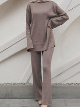 Load image into Gallery viewer, Fashionable and Comfortable Round Neck Top and Slim-fit Elastic Pants Solid Color Suit
