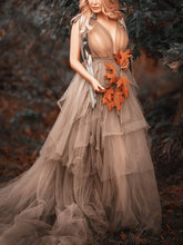 Load image into Gallery viewer, Maternity Sexy Green Tulle V-Neck Photography Dress
