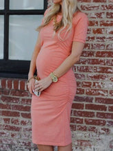 Load image into Gallery viewer, Fashion Slim Short-Sleeved Solid Color Dress For Pregnant Women
