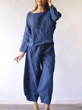 Load image into Gallery viewer, Women's Linen Shirt Harem Pants Solid Color Casual Suit

