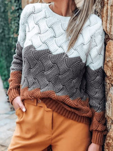 Autumn Round Neck Sweater Retro Contrast Sweater