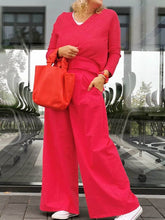 Load image into Gallery viewer, Fashion Casual V-neck Tops and Wide-leg Pants Ladies Suit
