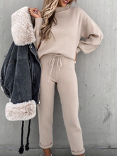 Load image into Gallery viewer, Fashionable Warm Stand-collar Top and Elastic Pants Solid Color Suit
