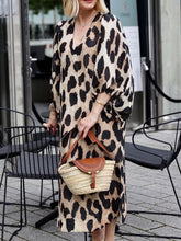 Load image into Gallery viewer, Fashion Leopard Print V-neck Lantern Sleeve Dress
