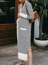 Load image into Gallery viewer, Casual Fashion V-neck Striped Long Sleeve Maternity One-piece Long Dress
