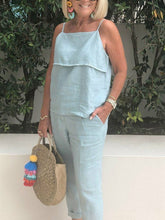 Load image into Gallery viewer, Women's Blue Casual Suspenders Top And Pant Suit
