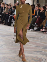 Load image into Gallery viewer, Knitted Long Slit Slim Fit Women's Dress
